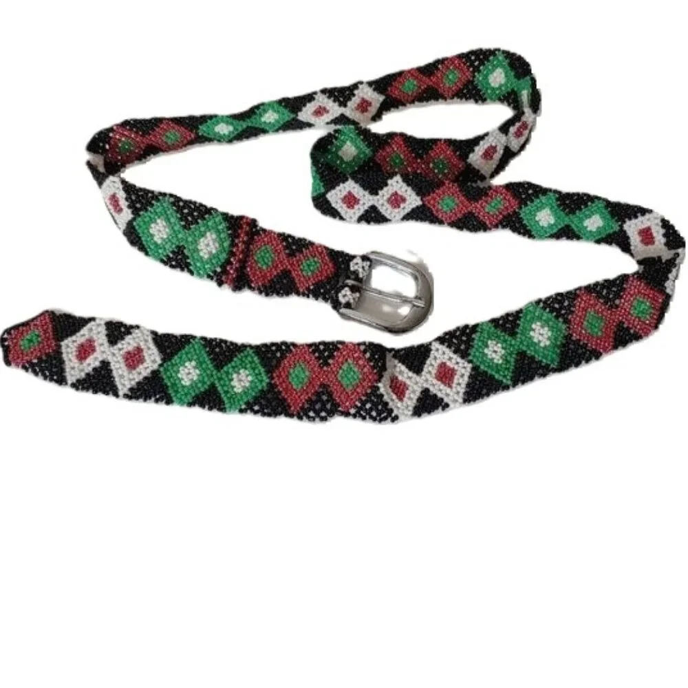 Beaded Belt Tribal‎ Native Southwestern Boho Diamond Snake Handmade Vintage